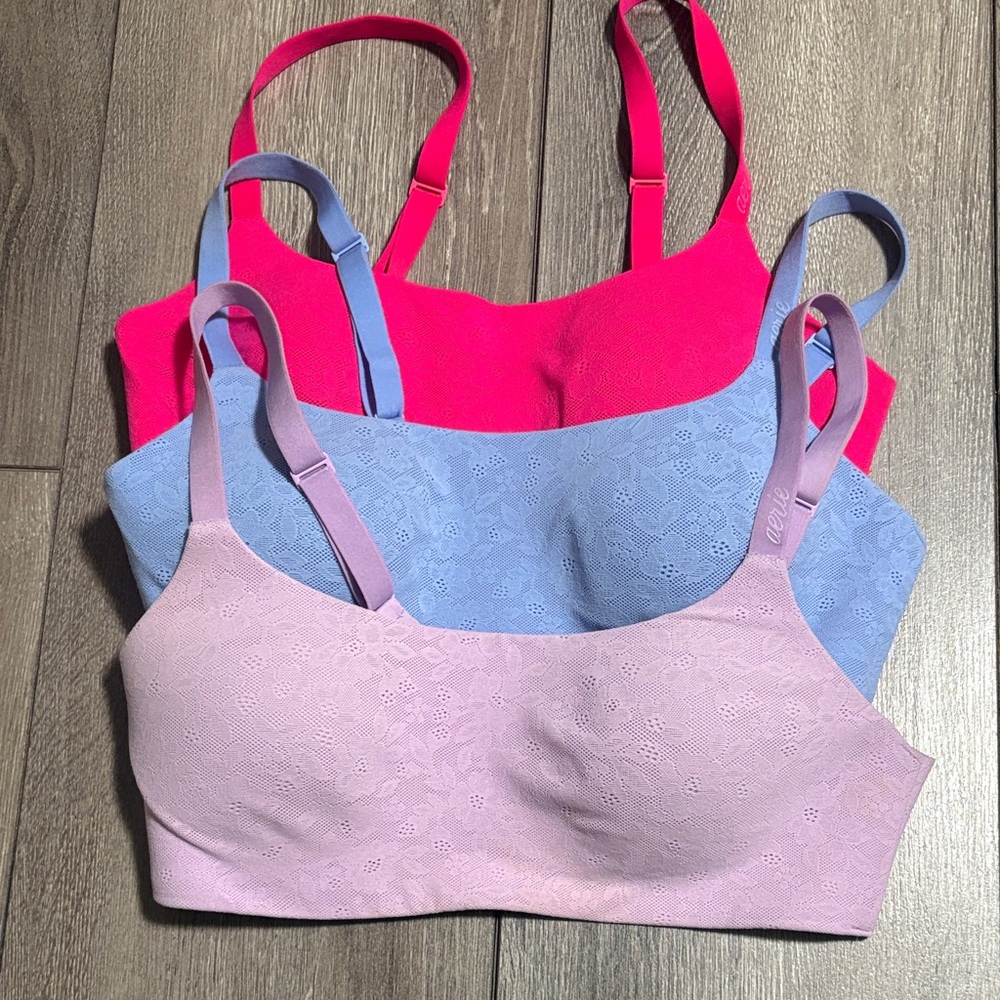 Aerie Lace Bralette Trio - Pink, Blue, Purple